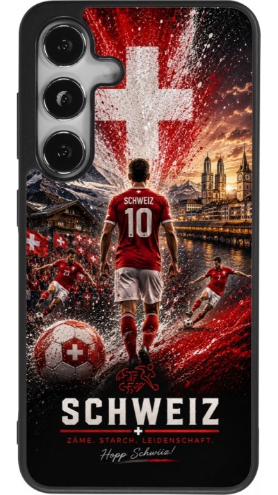 Coque Samsung Galaxy S25 - Silicone rigide noir Football Schweiz splash 2026