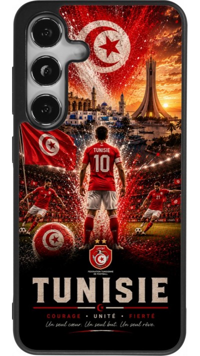 Coque Samsung Galaxy S25 - Silicone rigide noir Football Tunisie splash 2026