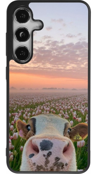 Coque Samsung Galaxy S25 - Silicone rigide noir Cow with tulips Spring 2026