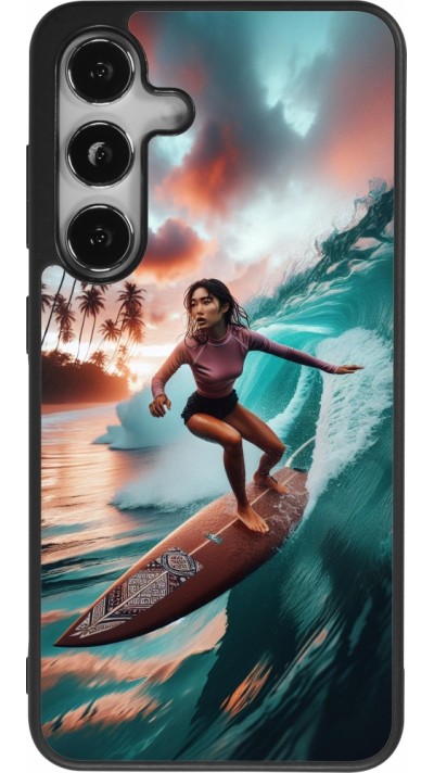 Samsung Galaxy S25 Case Hülle - Silikon schwarz Surferin aus Bali