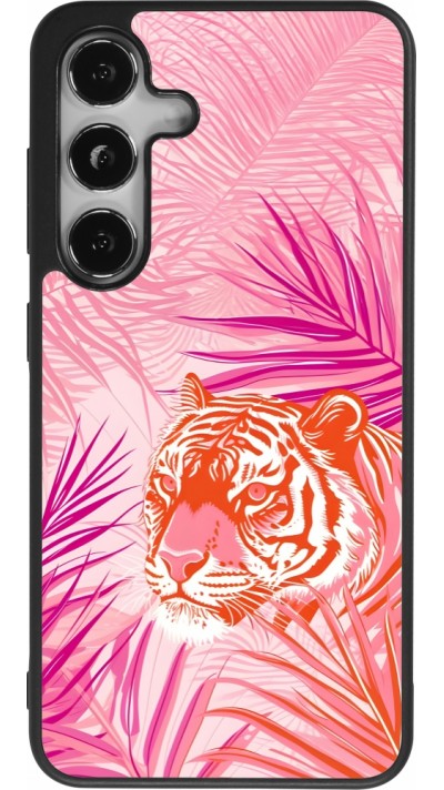 Samsung Galaxy S25 Case Hülle - Silikon schwarz Tiger Palmen rosa