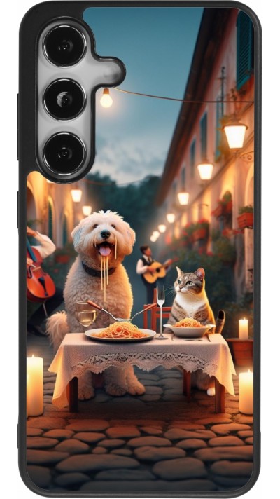Samsung Galaxy S25 Case Hülle - Silikon schwarz Valentin 2024 Hund & Katze Kerzenlicht
