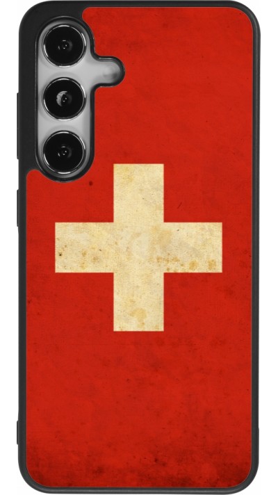 Coque Samsung Galaxy S25 - Silicone rigide noir Vintage Flag SWISS