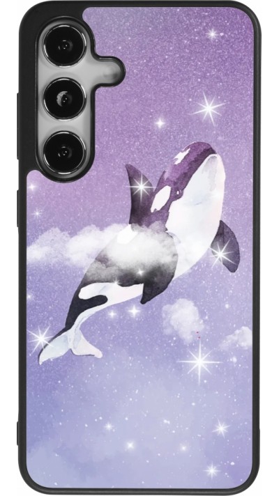 Coque Samsung Galaxy S25 - Silicone rigide noir Whale in sparking stars