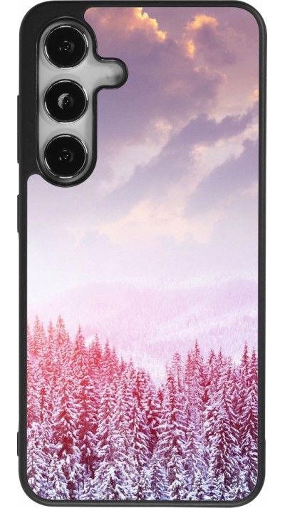 Coque Samsung Galaxy S25 - Silicone rigide noir Winter 22 Pink Forest