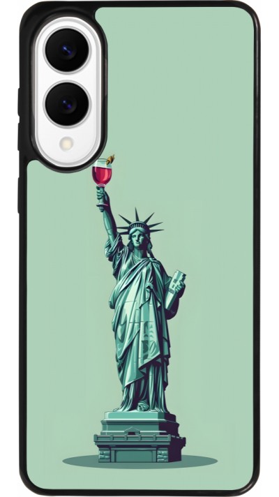 Coque Samsung Galaxy S25 Edge - Silicone rigide noir Wine Statue de la liberté avec un verre de vin