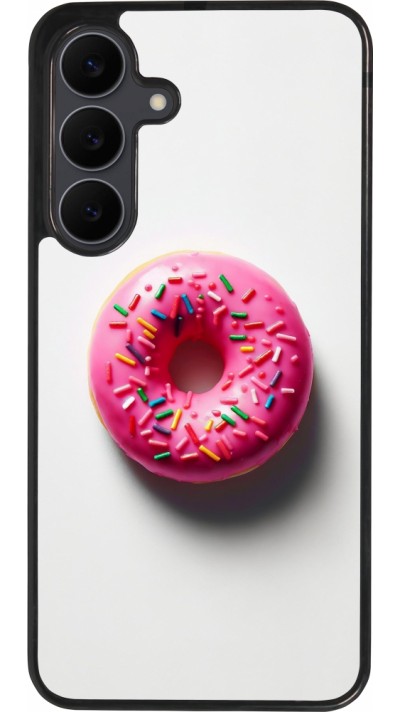 Coque Samsung Galaxy S25 FE - Silicone rigide noir Weißer Hintergrund, pinker Donut