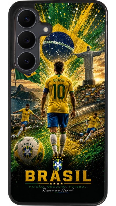 Coque Samsung Galaxy S25 FE - Silicone rigide noir Football Brésil splash 2026