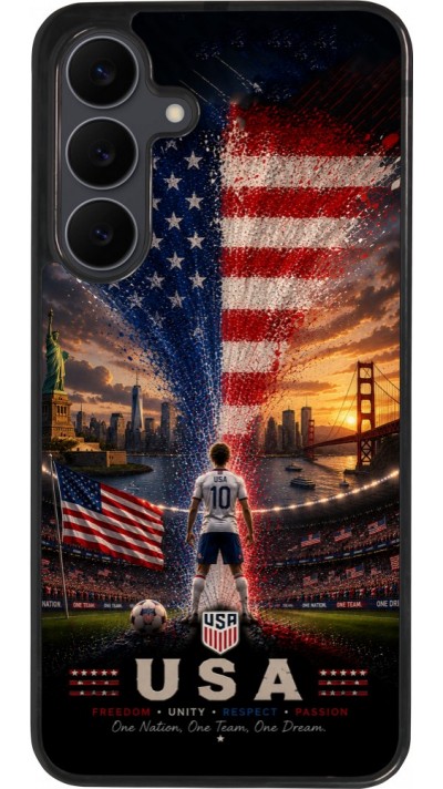 Coque Samsung Galaxy S25 FE - Silicone rigide noir Football États-Unis splash 2026