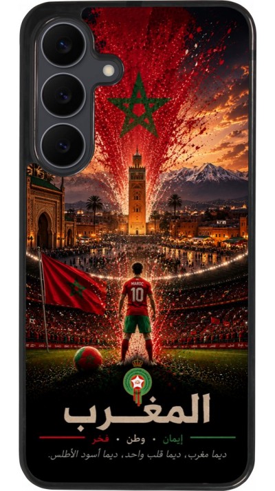 Coque Samsung Galaxy S25 FE - Silicone rigide noir Football Maroc splash 2026