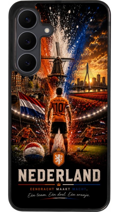 Coque Samsung Galaxy S25 FE - Silicone rigide noir Football Pays-Bas splash 2026