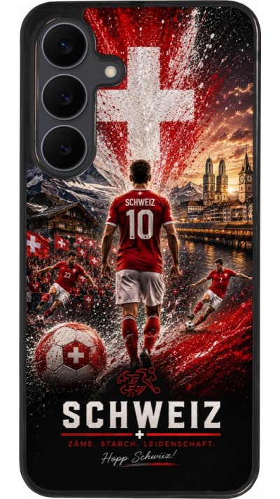 Coque Samsung Galaxy S25 FE - Silicone rigide noir Football Schweiz splash 2026