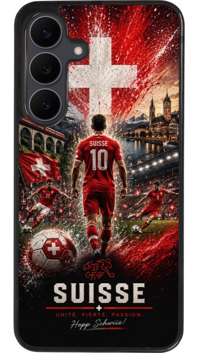 Coque Samsung Galaxy S25 FE - Silicone rigide noir Football Suisse splash 2026