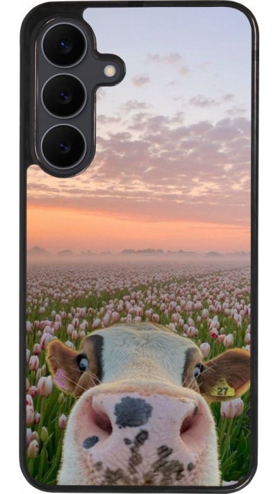 Coque Samsung Galaxy S25 FE - Silicone rigide noir Cow with tulips Spring 2026