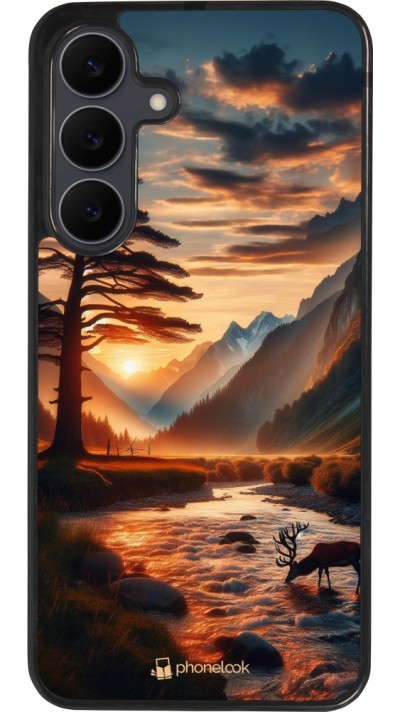 Coque Samsung Galaxy S25 FE - Silicone rigide noir Valley Sunset Deer Tree