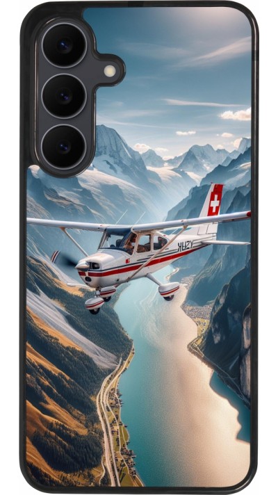 Coque Samsung Galaxy S25 FE - Silicone rigide noir Vol Alpin Suisse