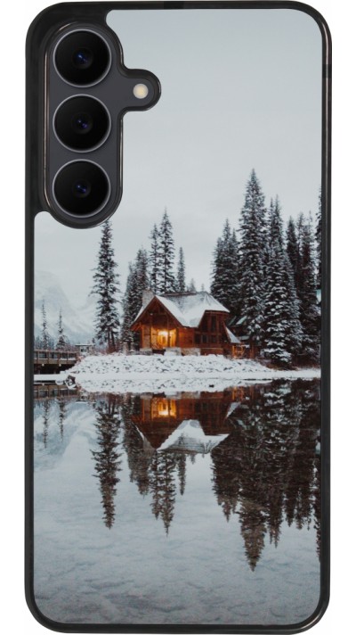 Coque Samsung Galaxy S25 FE - Silicone rigide noir Winter 25 Winter house forest afternoon