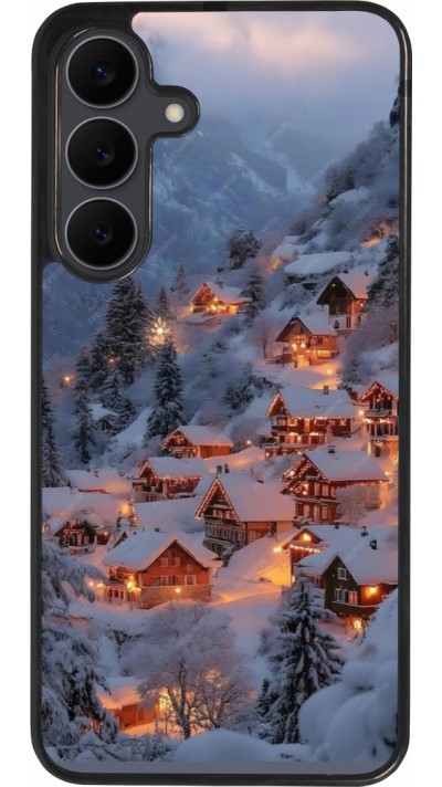 Coque Samsung Galaxy S25 FE - Silicone rigide noir Winter 25 Winter snowy village