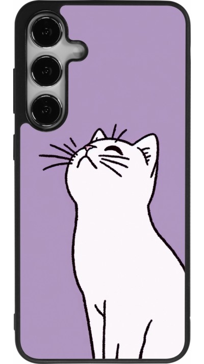 Coque Samsung Galaxy S25+ - Silicone rigide noir Chat sur fond violet