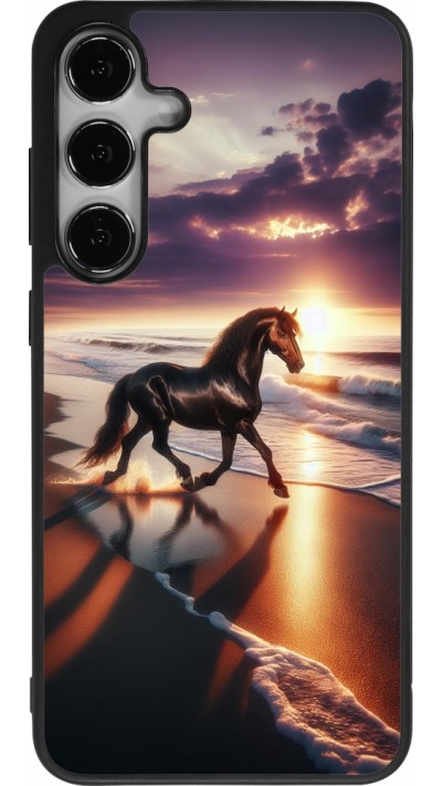 Coque Samsung Galaxy S25+ - Silicone rigide noir Cheval majestueux plage