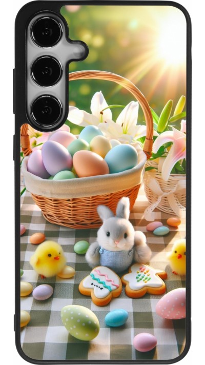 Coque Samsung Galaxy S25+ - Silicone rigide noir Easter 2025 Panier Pâques