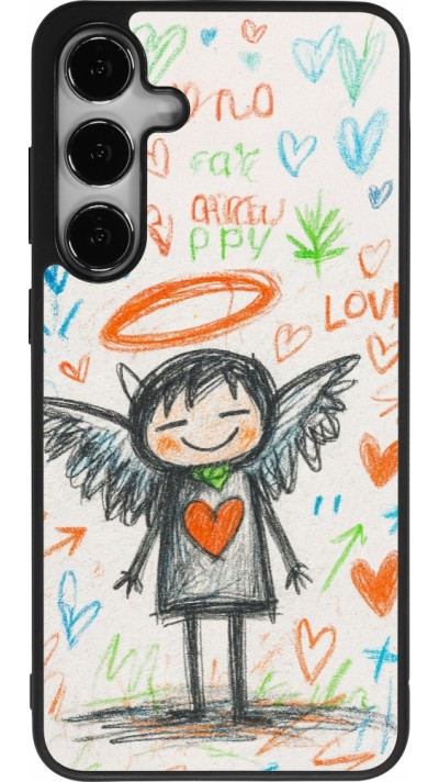 Coque Samsung Galaxy S25+ - Silicone rigide noir Little Angel Sketch Love