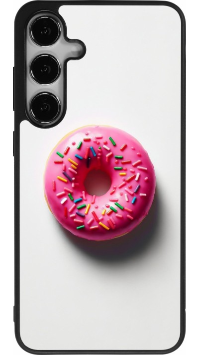 Coque Samsung Galaxy S25+ - Silicone rigide noir Weißer Hintergrund, pinker Donut