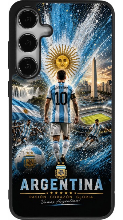Coque Samsung Galaxy S25+ - Silicone rigide noir Football Argentine splash 2026