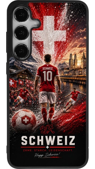 Coque Samsung Galaxy S25+ - Silicone rigide noir Football Schweiz splash 2026