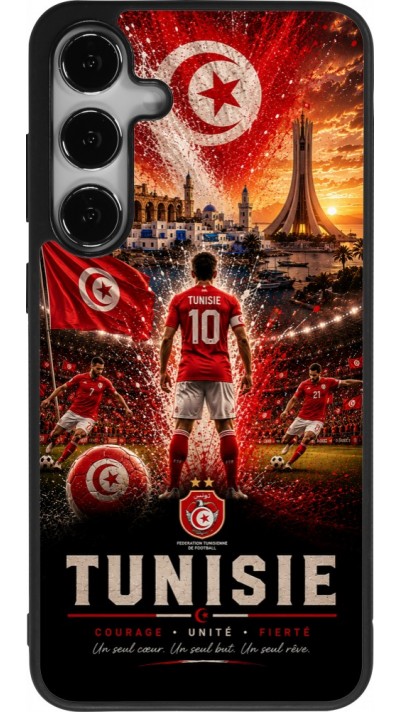 Coque Samsung Galaxy S25+ - Silicone rigide noir Football Tunisie splash 2026