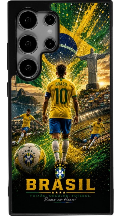 Coque Samsung Galaxy S25 Ultra - Silicone rigide noir Football Brésil splash 2026