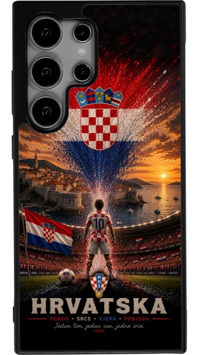 Coque Samsung Galaxy S25 Ultra - Silicone rigide noir Football Croatie splash 2026