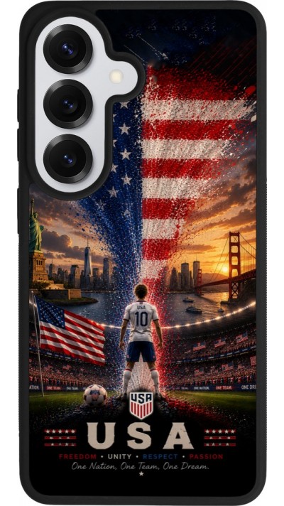 Coque Samsung Galaxy S26 - Silicone rigide noir Football États-Unis splash 2026