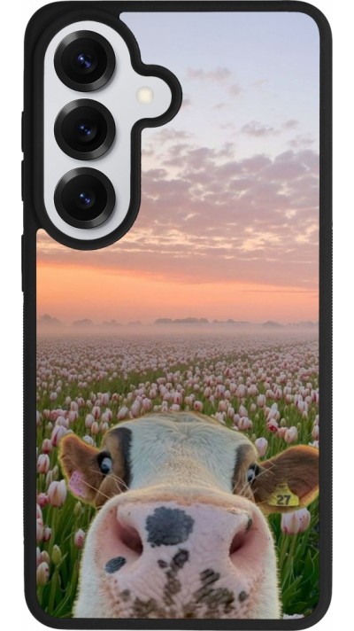 Coque Samsung Galaxy S26 - Silicone rigide noir Cow with tulips Spring 2026