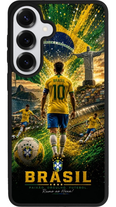 Coque Samsung Galaxy S26+ - Silicone rigide noir Football Brésil splash 2026