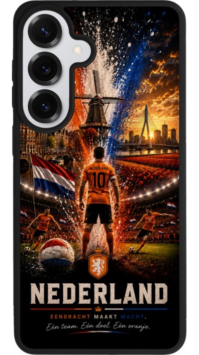 Coque Samsung Galaxy S26+ - Silicone rigide noir Football Pays-Bas splash 2026