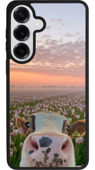 Coque Samsung Galaxy S26+ - Silicone rigide noir Cow with tulips Spring 2026