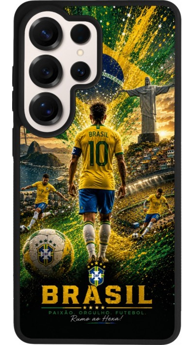Coque Samsung Galaxy S26 Ultra - Silicone rigide noir Football Brésil splash 2026