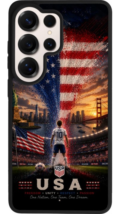 Coque Samsung Galaxy S26 Ultra - Silicone rigide noir Football États-Unis splash 2026