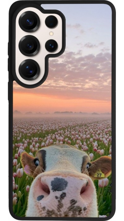 Samsung Galaxy S26 Ultra Case Hülle - Silikon schwarz Cow with tulips Spring 2026