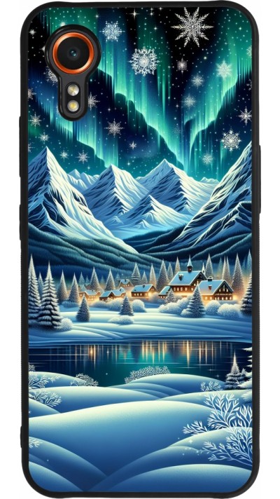 Samsung Galaxy XCover 7 Case Hülle - Silikon schwarz Verschneites Bergdorf am See in der Nacht