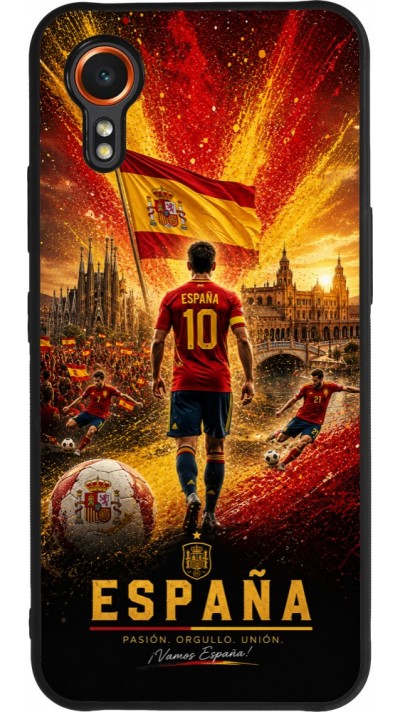Coque Samsung Galaxy XCover 7 - Silicone rigide noir Football Espagne splash 2026