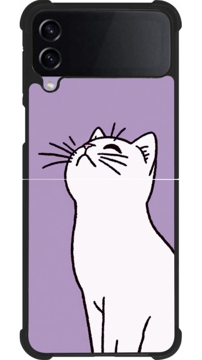 Coque Samsung Galaxy Z Flip3 5G - Silicone rigide noir Chat sur fond violet