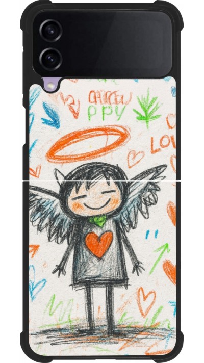 Coque Samsung Galaxy Z Flip3 5G - Silicone rigide noir Little Angel Sketch Love