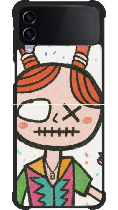 Coque Samsung Galaxy Z Flip3 5G - Silicone rigide noir Little Girl Sketch