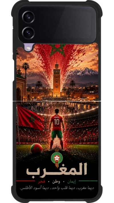 Coque Samsung Galaxy Z Flip3 5G - Silicone rigide noir Football Maroc splash 2026
