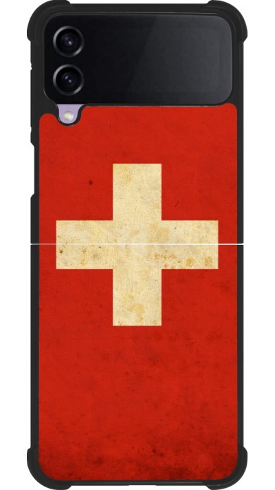 Coque Samsung Galaxy Z Flip3 5G - Silicone rigide noir Vintage Flag SWISS
