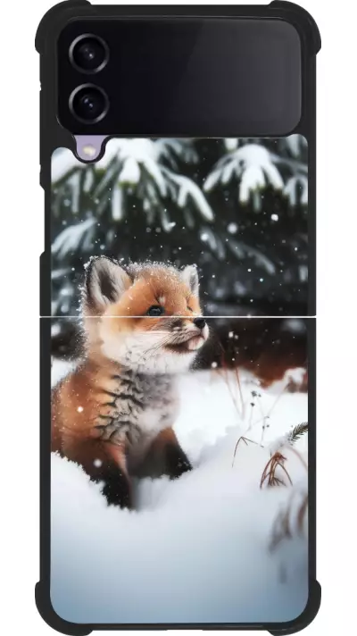 Coque Samsung Galaxy Z Flip3 5G - Silicone rigide noir Noël 2023 Renardeau sapin