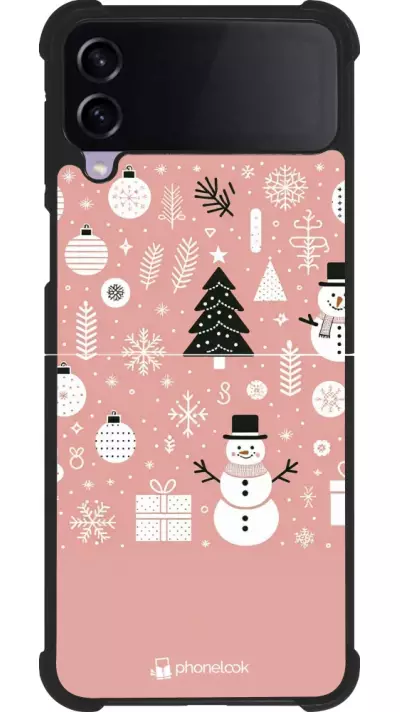 Coque Samsung Galaxy Z Flip3 5G - Silicone rigide noir Noël 2024 Rose Snowman Christmas