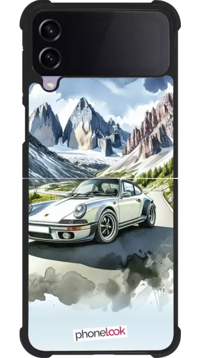 Coque Samsung Galaxy Z Flip4 - Silicone rigide noir Porsche 911 Mountain Watercolor